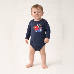 Jumping Beans Navy Bodysuit with Red Tractor and Sun Design